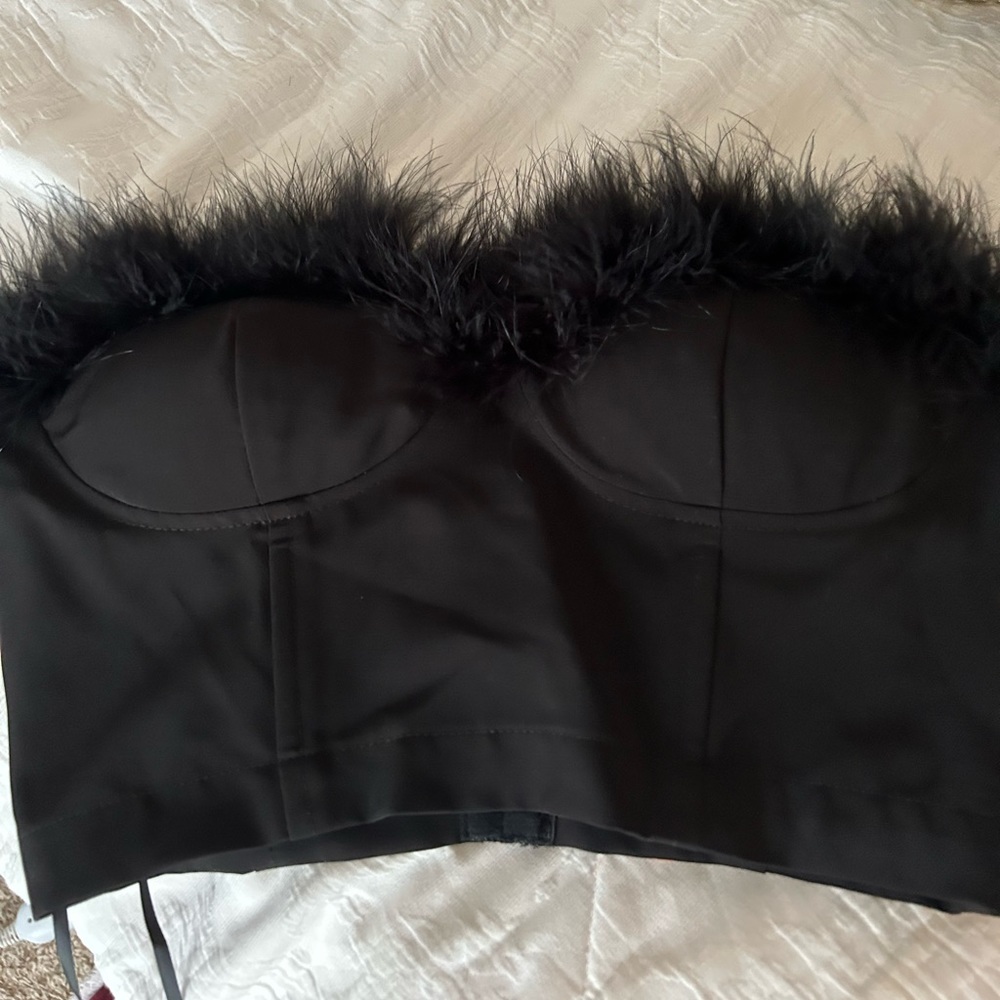 Fur trim strapless crop top! Perfect birthday or going out top!